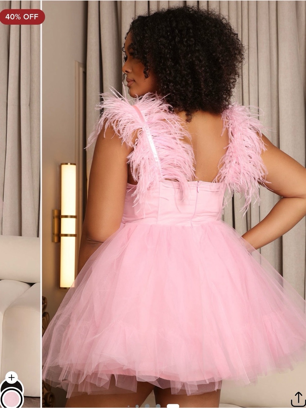 Fashion Nova Pink Feather-Trim Tulle Mini Dress - Picture 2 of 2